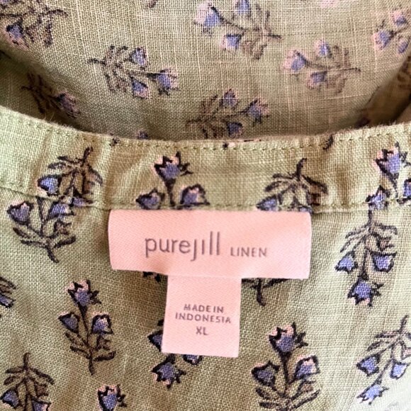 J. Jill Pure Jill Linen Size XL Sleeveless Tunic Top Green Floral Block Print - Picture 2 of 11